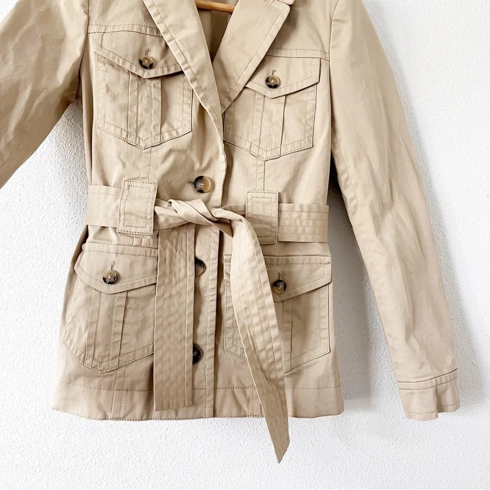 ba&sh Muse Belted Safari Utility Jacket Beige Gabardine Parisian Chic